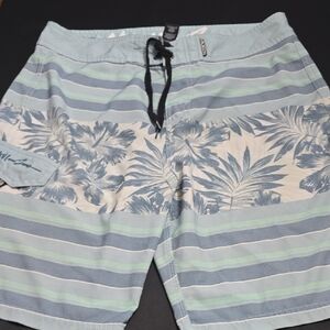 Maui and Sons Blue‎ and Green Striped Board Shorts